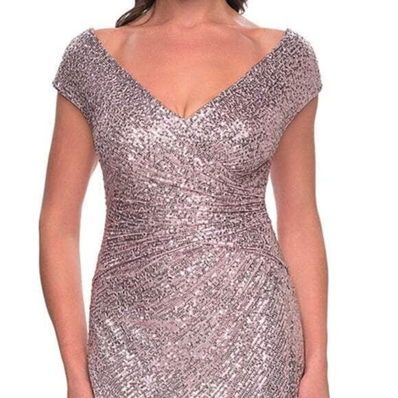 NWT La Femme 30865SC Sequined Mother of the Bride Dress Rose Gold Size 8 - Picture 5 of 7